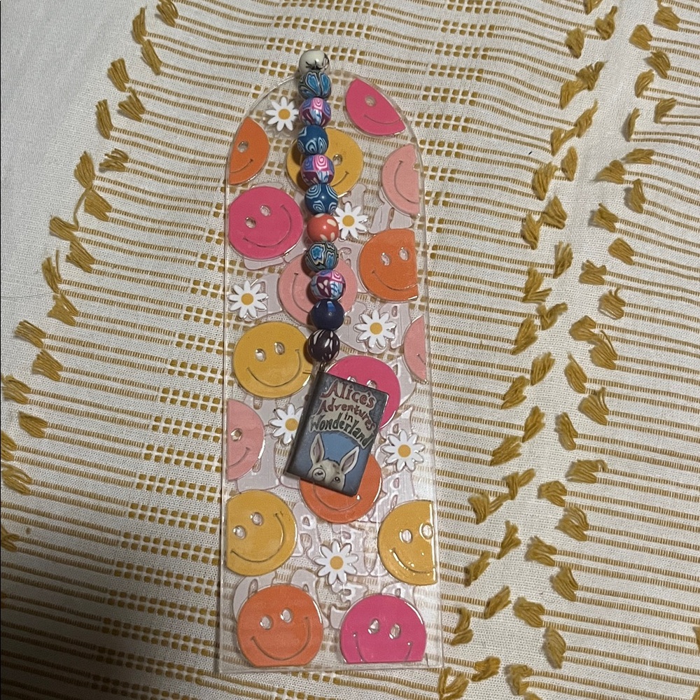 Colorful Beaded Bookmark with Alice in Wonderland Charm